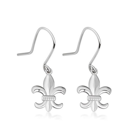 Gold French Fluer-de-lis Drop Dangle Earrings (Available in Yellow/Rose/White Gold)