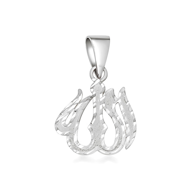 .925 Sterling Silver Diamond Cut Allah Arabic Script Pendant Necklace