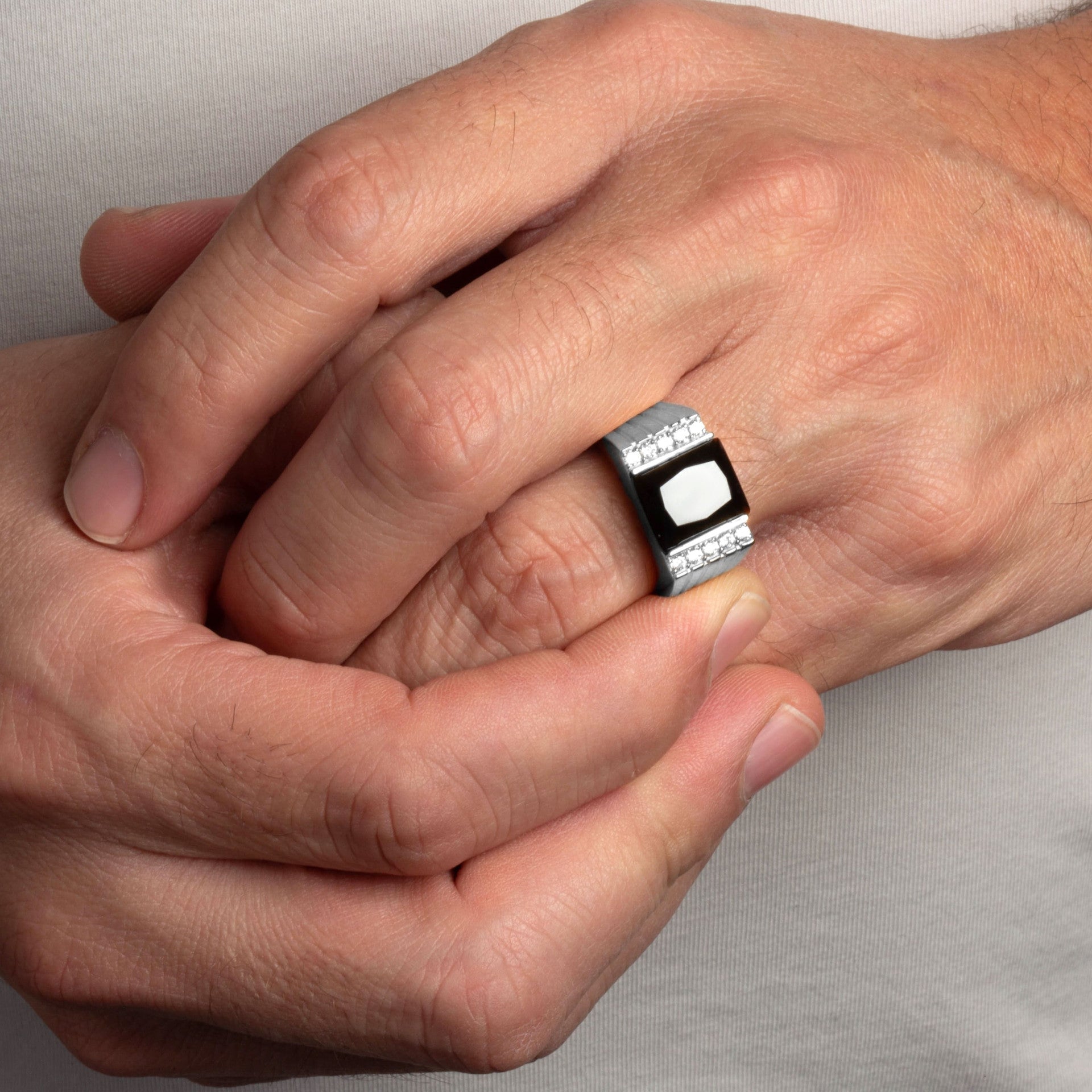 .925 Sterling Silver Black Onyx Birthstone Cubic Zirconia Signet Ring