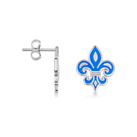 .925 Sterling Silver Blue Enamel French Fluer-de-lis Stud Earrings