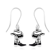 Gold Enamel Cowboy Hat Boots Western Leverback Earrings (Available in Yellow/Rose/White Gold)