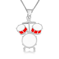 Gold Enamel Drum Set Music Pendant Necklace (Available in Yellow/Rose/White Gold)