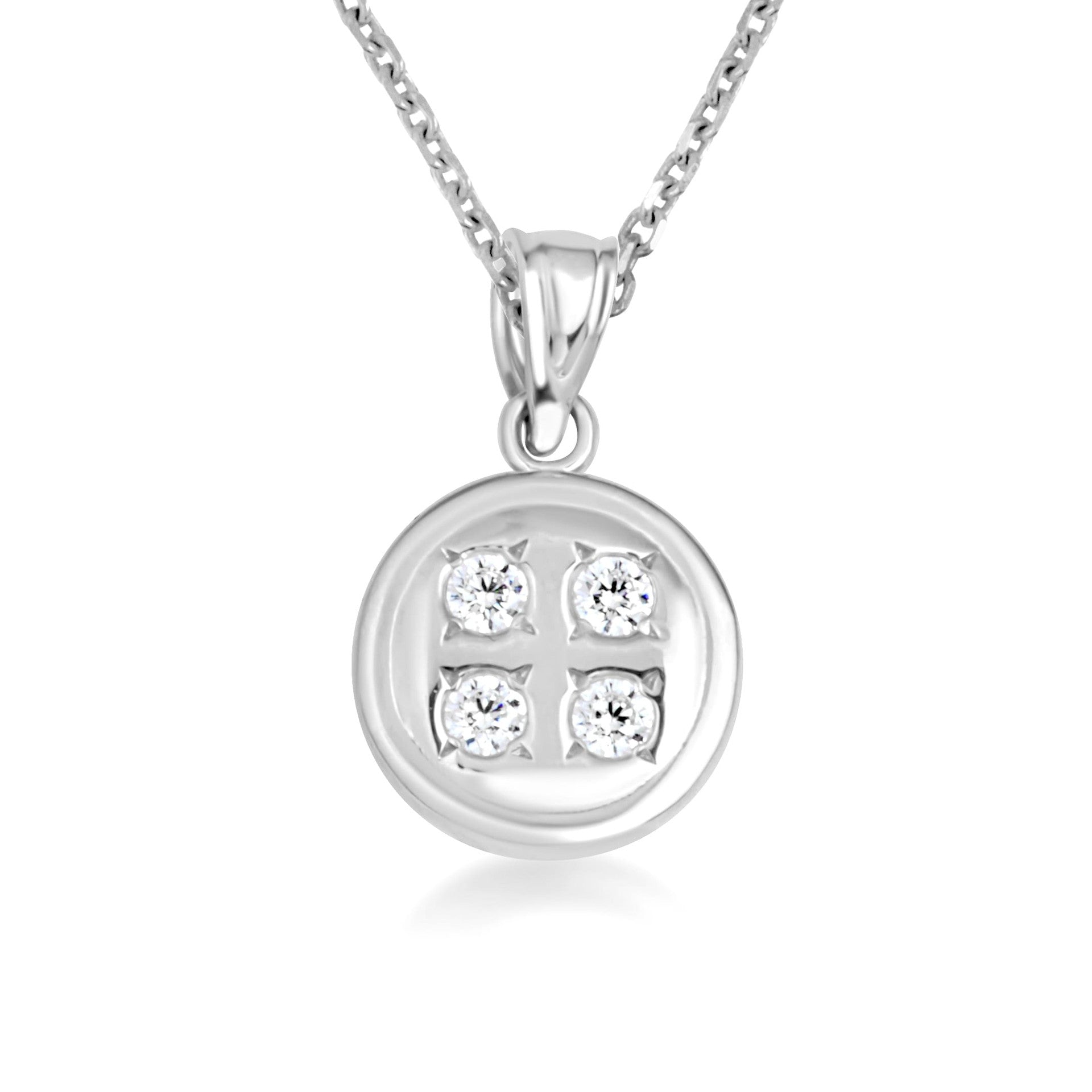 Gold Diamond Button Pendant Necklace (Available in Yellow/Rose/White Gold)