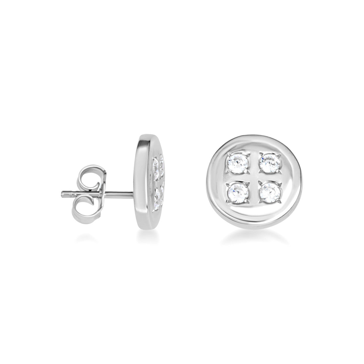 .925 Sterling Silver Cubic Zirconia Button Stud Earrings