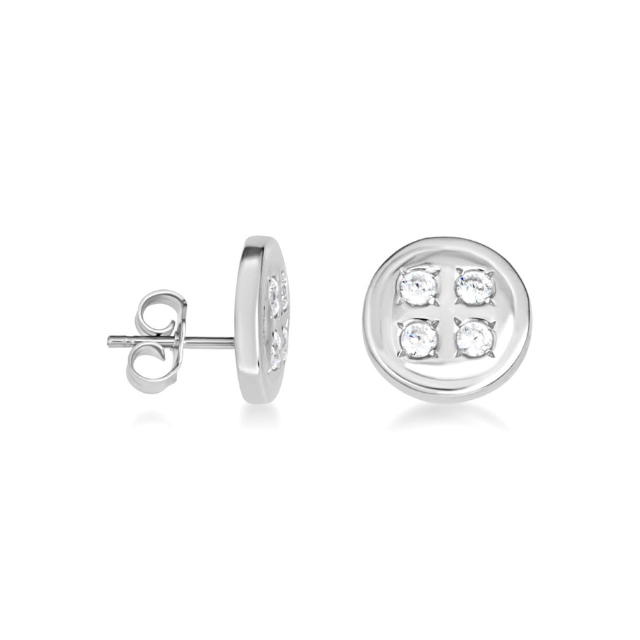 .925 Sterling Silver Cubic Zirconia Button Stud Earrings