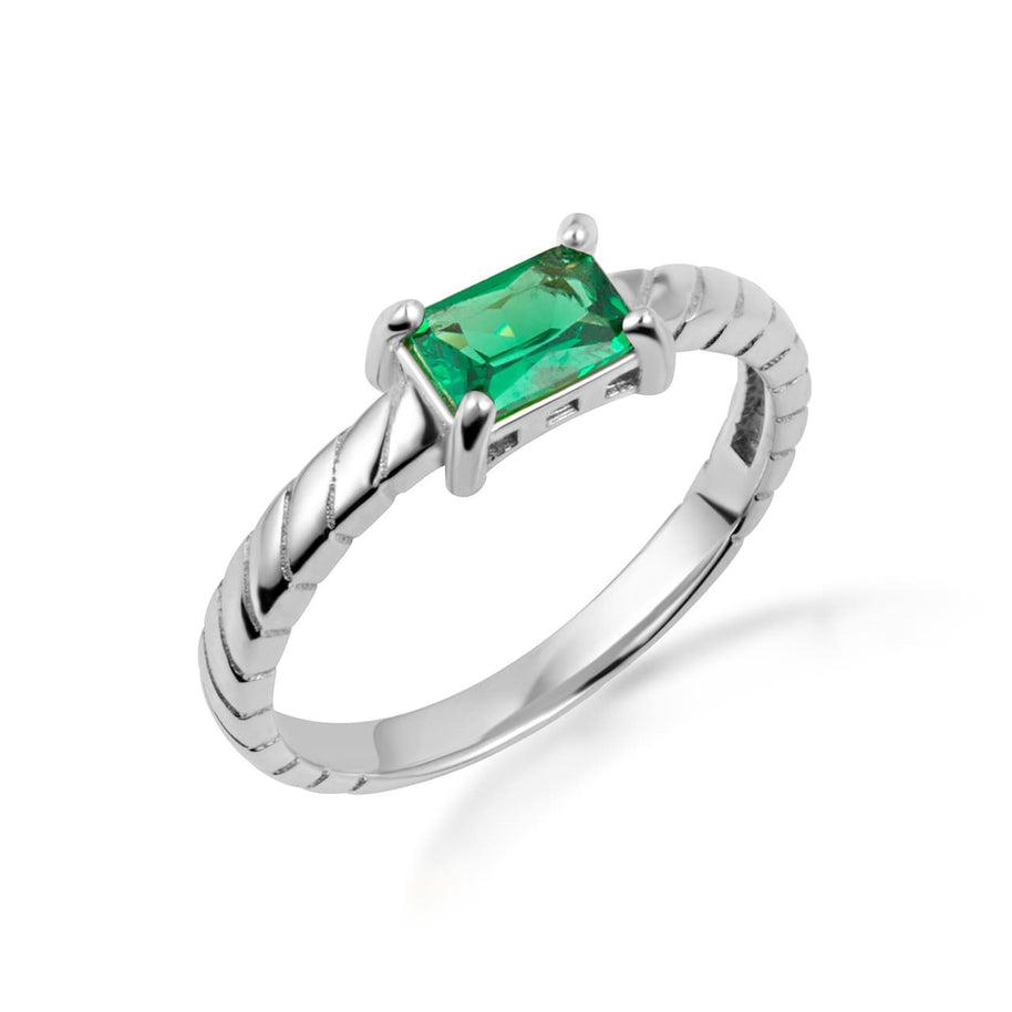 Gold Emerald Cut Cubic Zirconia Birthstone Striped Ring (Available in Yellow/Rose/White Gold)