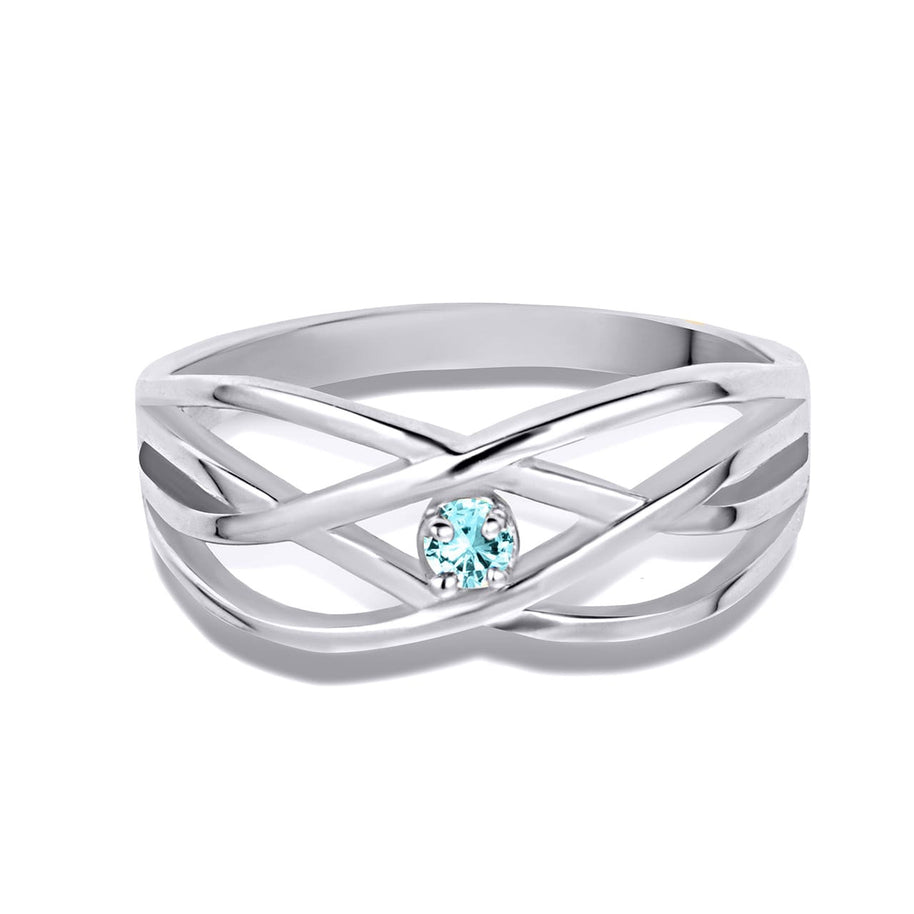Silver Personalized 1 Birthstone Cross Over Ring