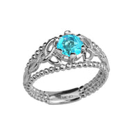 Sterling Silver Genuine Birthstone Beaded Celtic Trinity Knot Engagement/Promise Ring