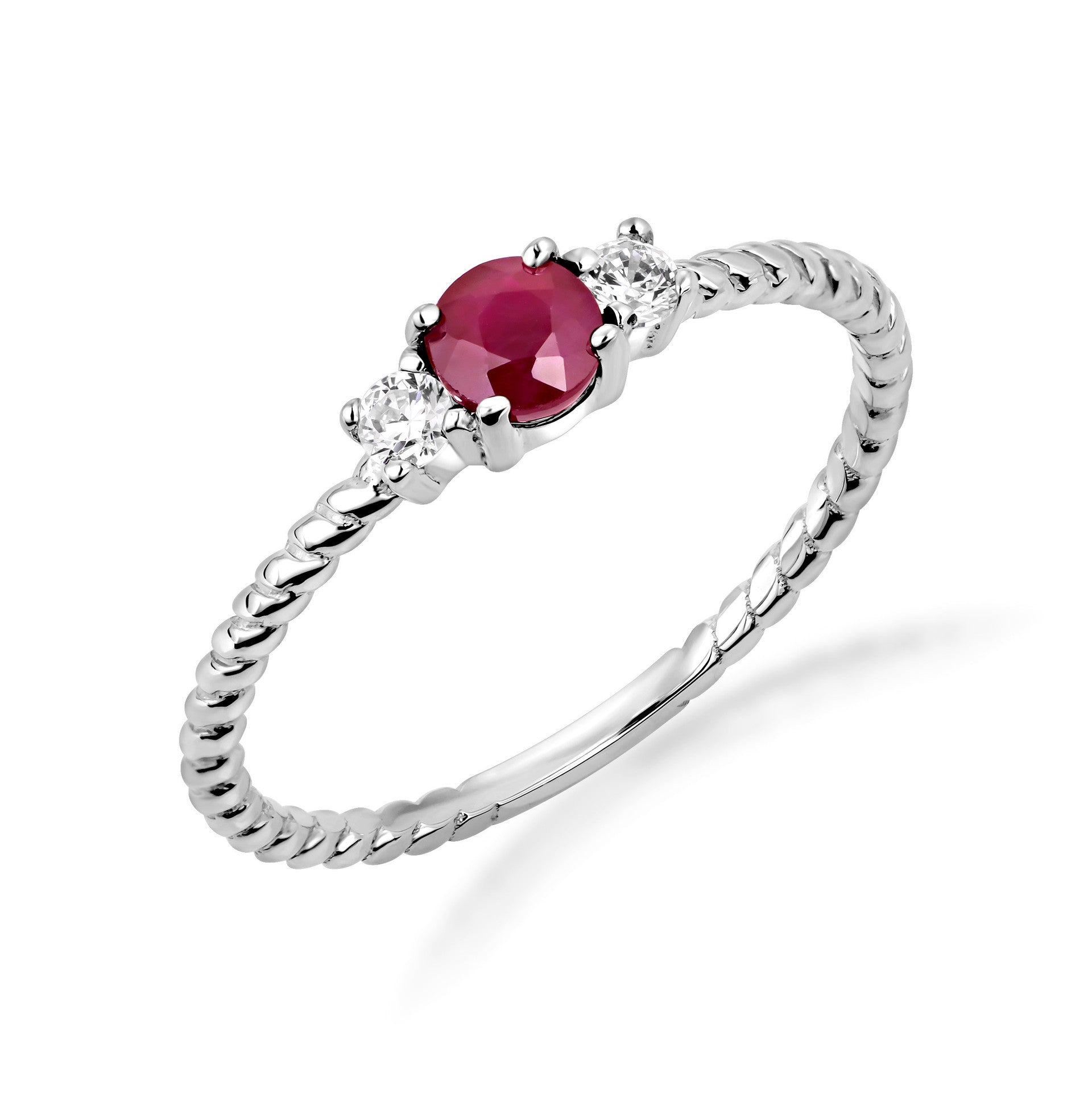 Dainty Gold Ruby Birthstone Engagement Ring with White Topaz (Available in Yellow Gold, Rose Gold, White Gold)