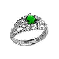 Sterling Silver Genuine Birthstone Beaded Celtic Trinity Knot Engagement/Promise Ring