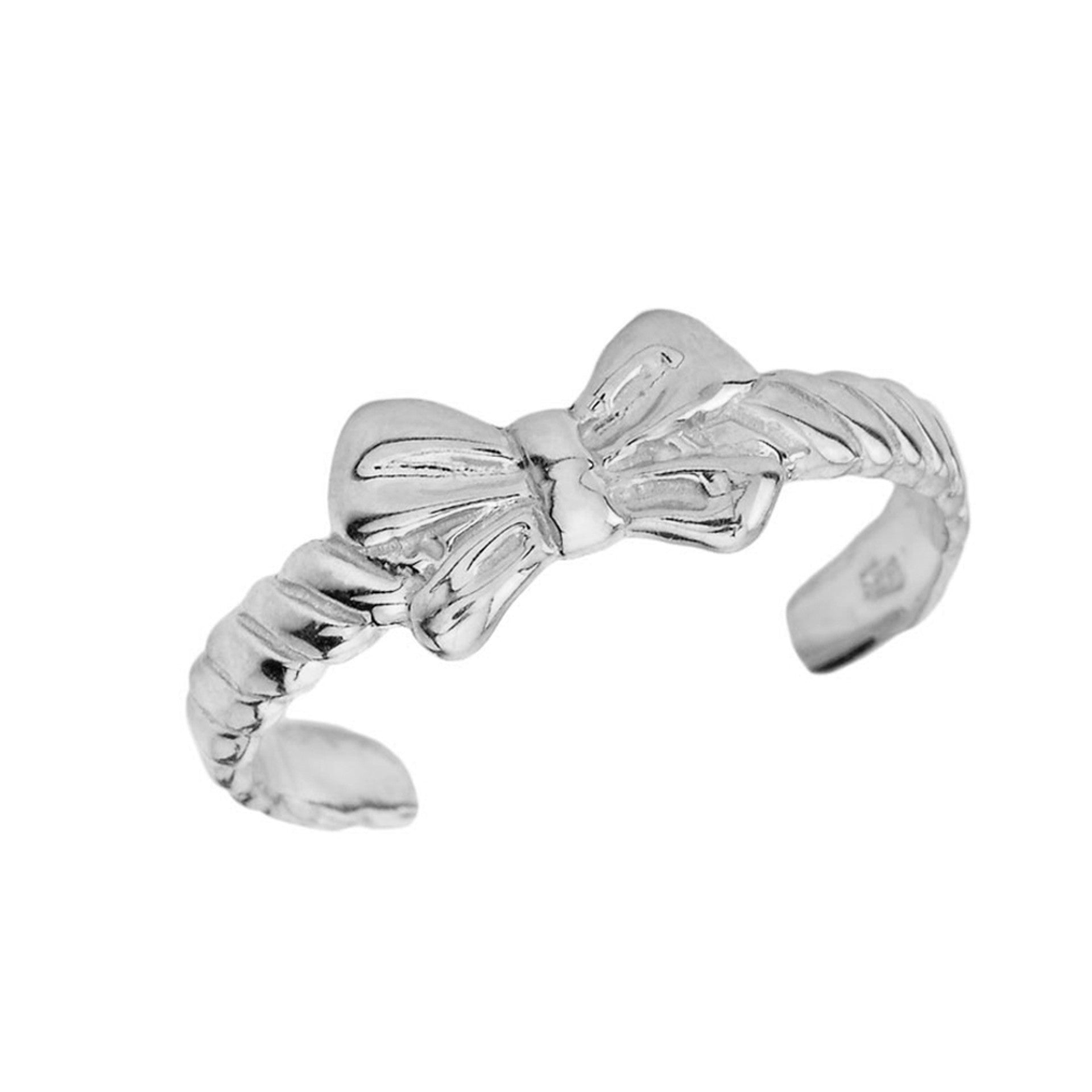 .925 Sterling Silver Bow Tie Ribbon Toe Ring