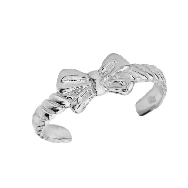 .925 Sterling Silver Bow Tie Ribbon Toe Ring