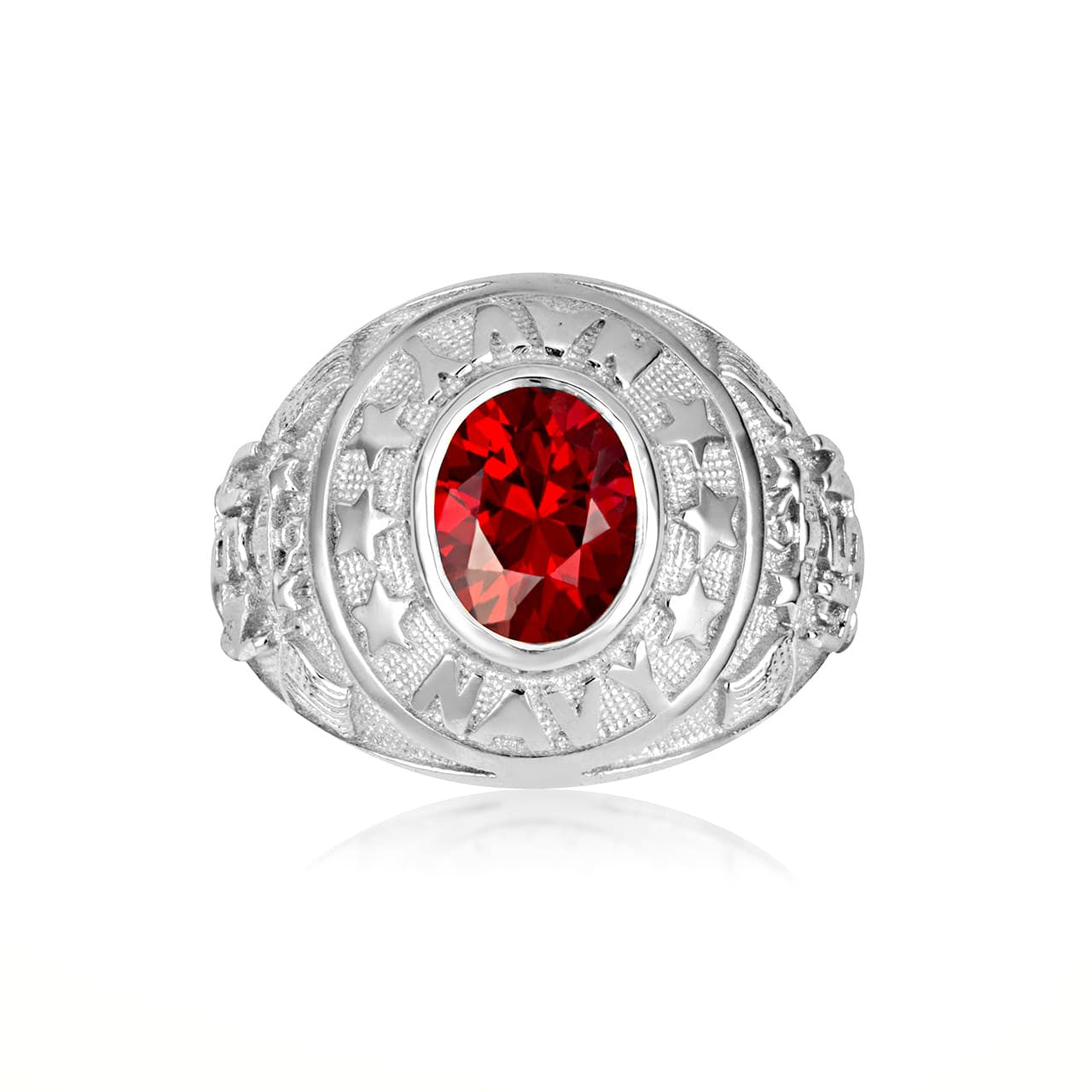 .925 Sterling Silver United States Navy Cubic Zirconia Birthstone Officially Licensed Men's Ring