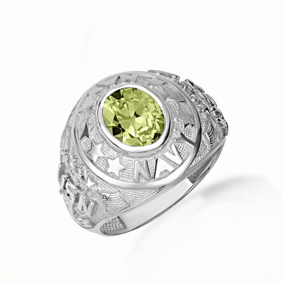 .925 Sterling Silver United States Navy Cubic Zirconia Birthstone Officially Licensed Men's Ring