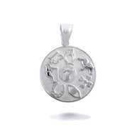 .925 Sterling Silver Lucky Symbols Beaded Medallion Pendant Necklace