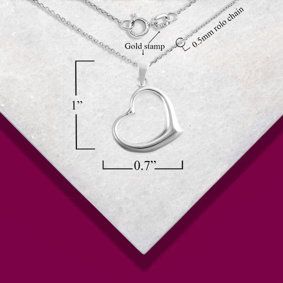 .925 Sterling Silver Medium Curved Heart Pendant Necklace
