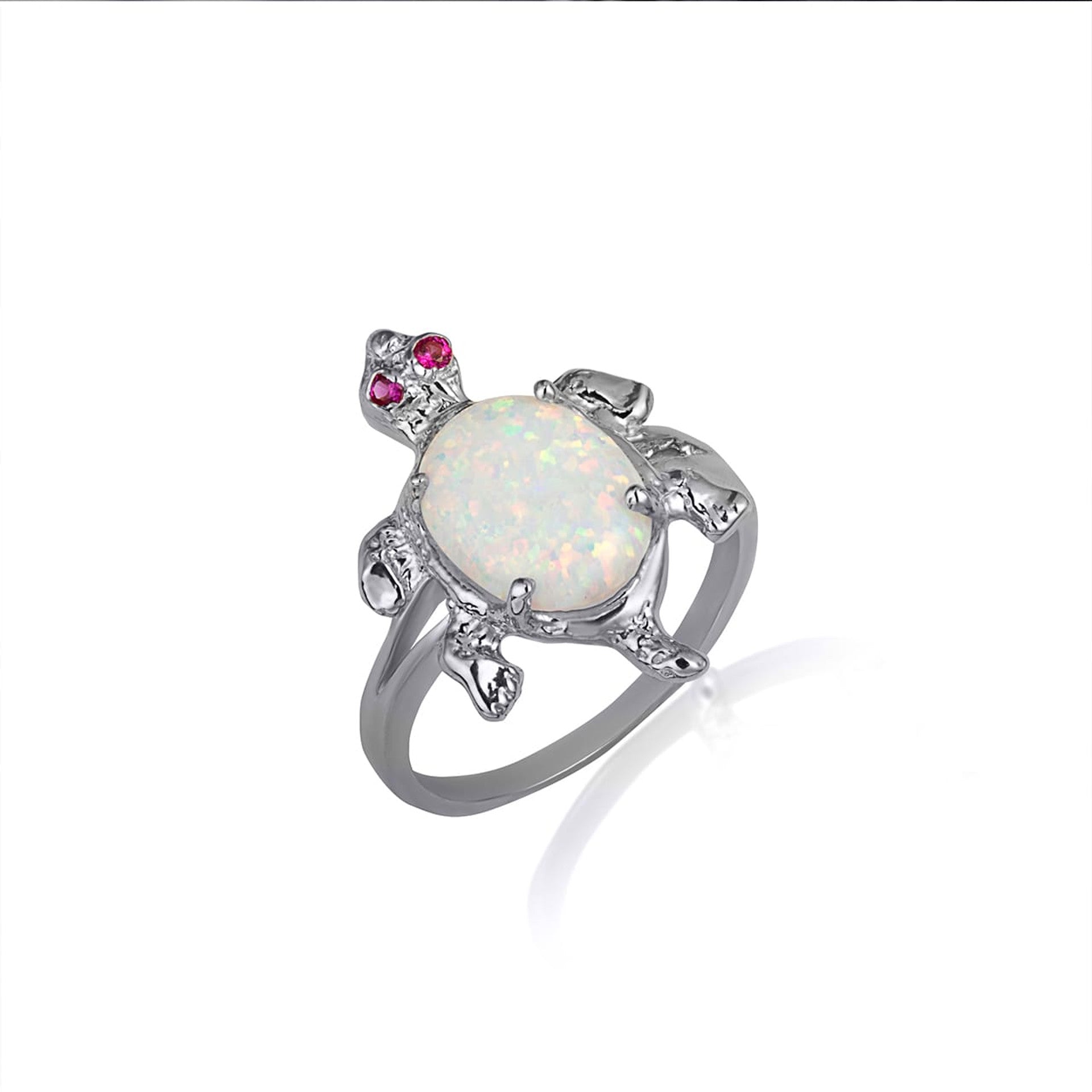 Gold Opal & Ruby Birthstone Sea Turtle Ring (Available in Yellow/Rose/White Gold)