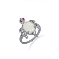 Gold Opal & Ruby Birthstone Sea Turtle Ring (Available in Yellow/Rose/White Gold)