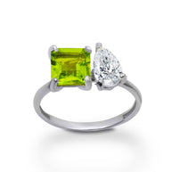 .925 Sterling Silver Custom Toi et Moi Pear & Princess Cut Birthstone Engagement Ring