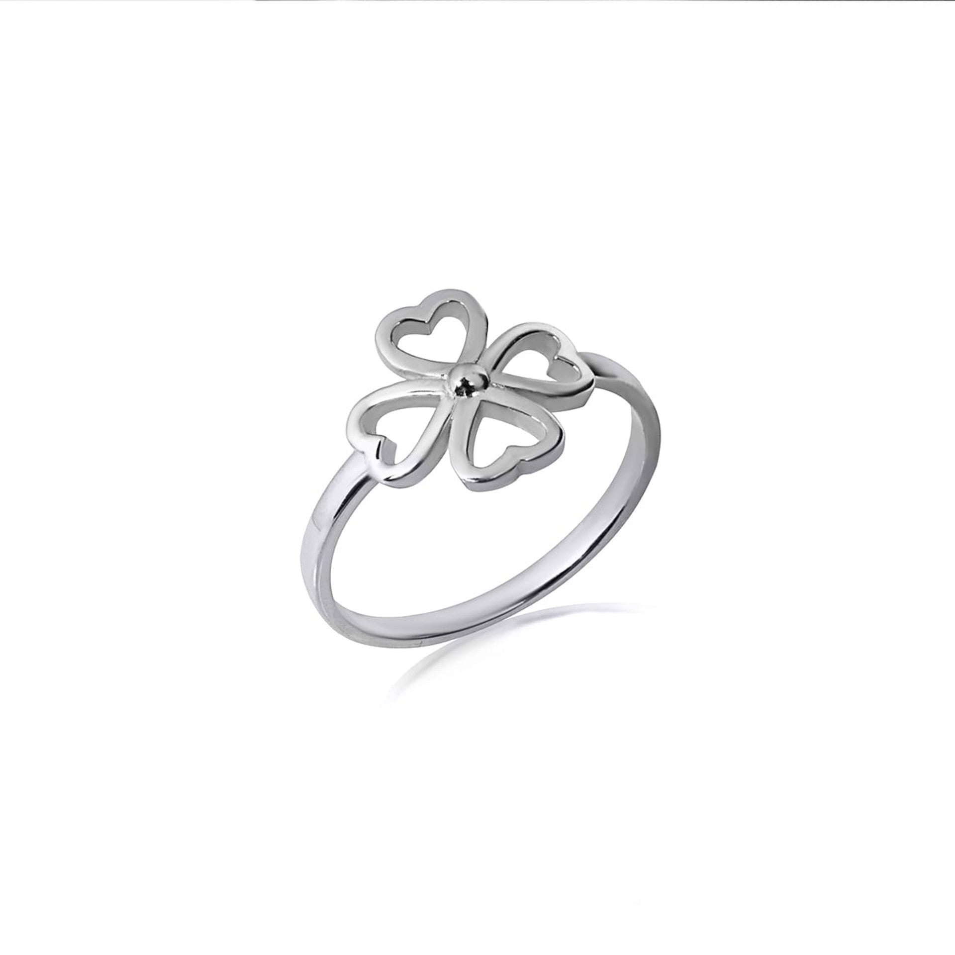Gold Four Leaf Clover Lucky Heart Ring (Available in Yellow/Rose/White Gold)