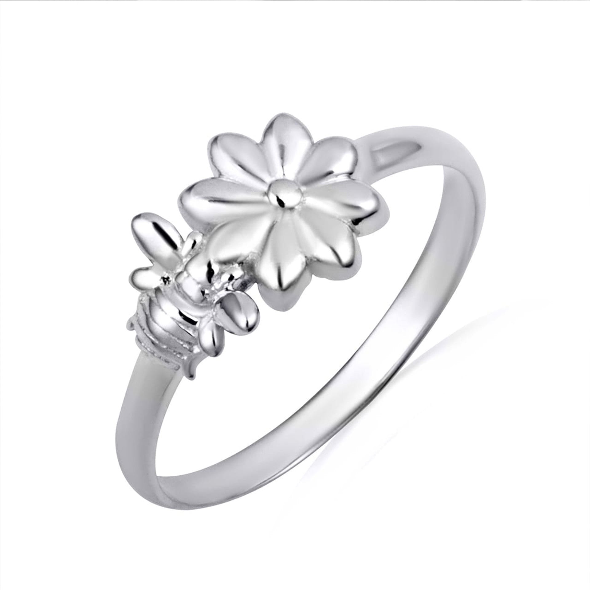 Gold Daisy Flower Bee Ring (Available in Yellow/Rose/White Gold)