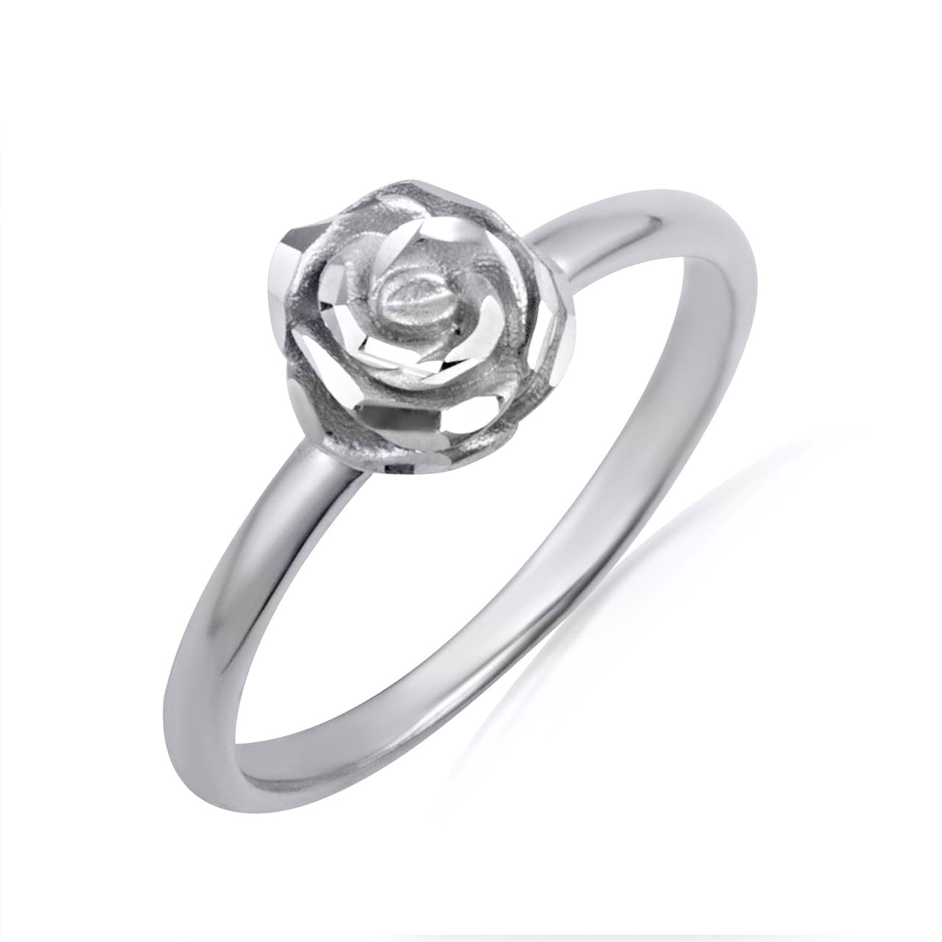 Gold Diamond Cut Rose Flower Ring (Available in Yellow/Rose/White Gold)