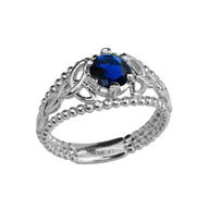 Sterling Silver Genuine Birthstone Beaded Celtic Trinity Knot Engagement/Promise Ring