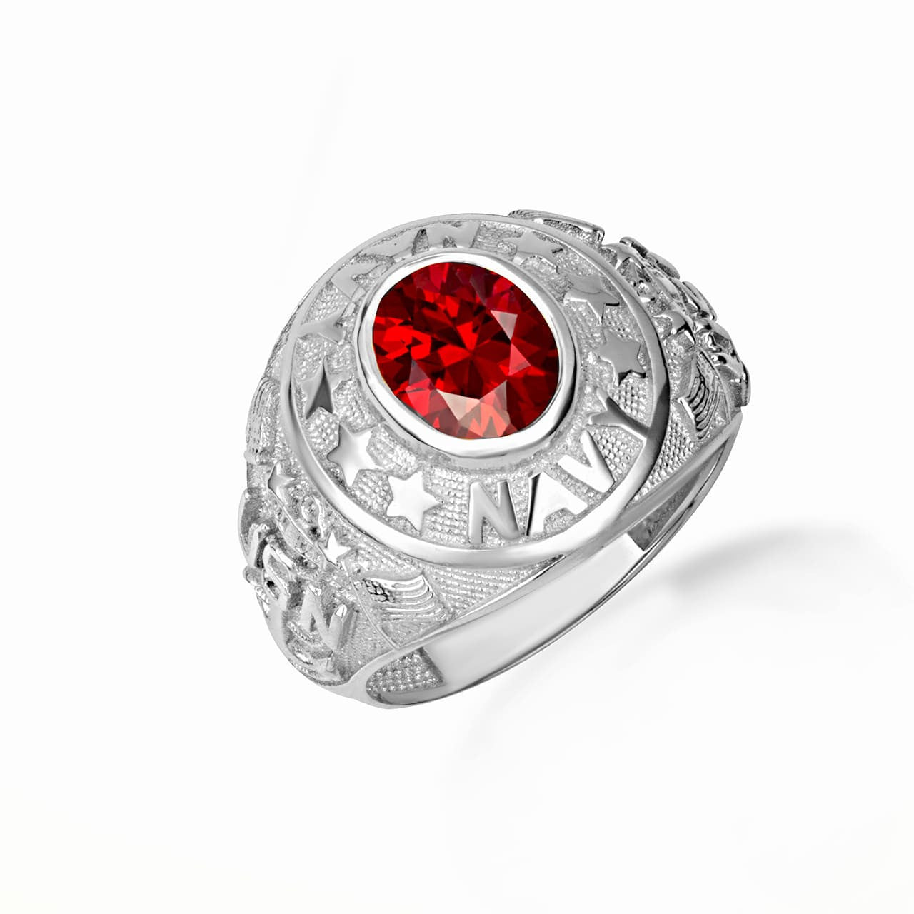 .925 Sterling Silver United States Navy Cubic Zirconia Birthstone Officially Licensed Men's Ring