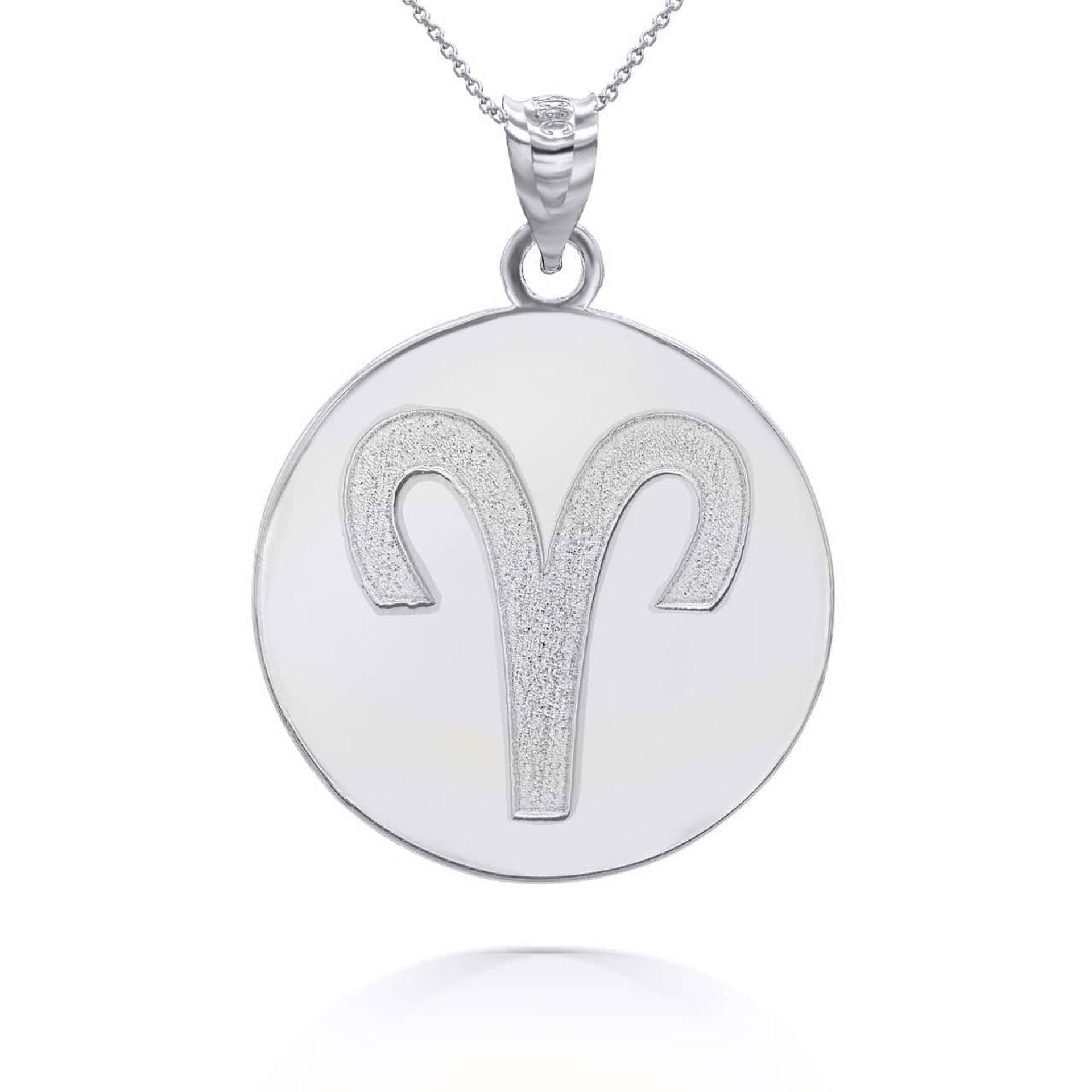 Gold Custom Satin Finish Zodiac Sign Engravable Coin Pendant Necklace (Available in Yellow/Rose/White Gold)