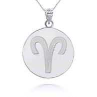 Gold Custom Satin Finish Zodiac Sign Engravable Coin Pendant Necklace (Available in Yellow/Rose/White Gold)