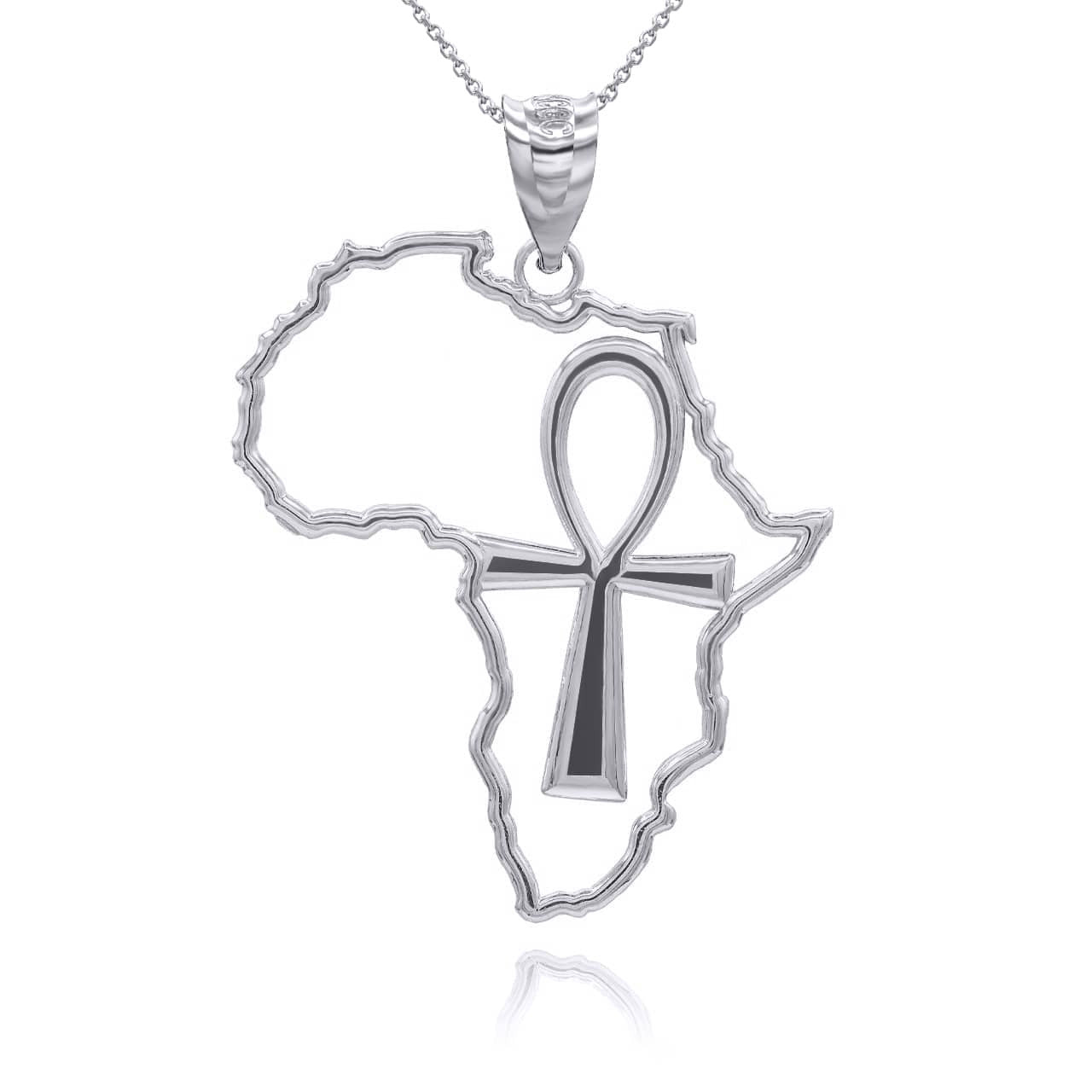 Gold African Continent Egyptian Ankh Pendant Necklace (Available in Yellow/Rose/White Gold)