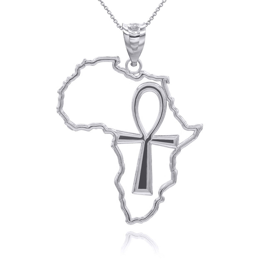 Gold African Continent Egyptian Ankh Pendant Necklace (Available in Yellow/Rose/White Gold)