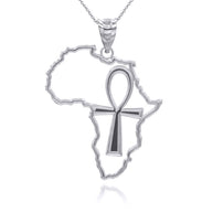 Gold African Continent Egyptian Ankh Pendant Necklace (Available in Yellow/Rose/White Gold)