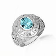 .925 Sterling Silver United States Navy Cubic Zirconia Birthstone Officially Licensed Men's Ring