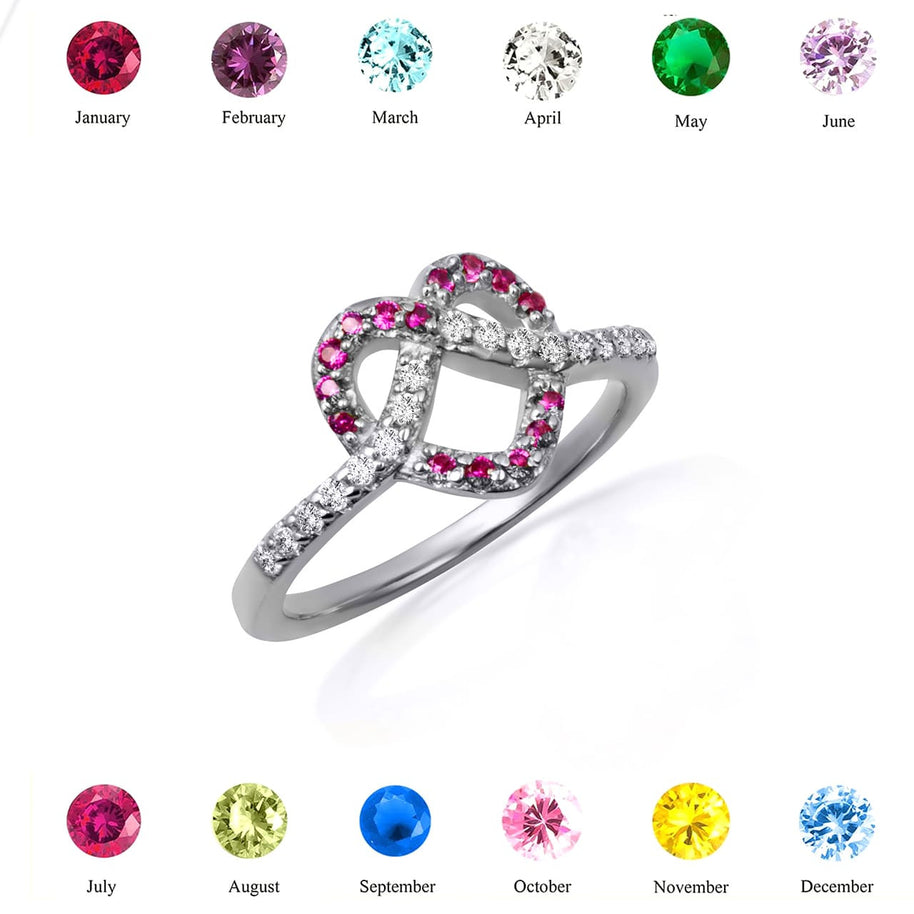 .925 Sterling Silver Heart Chevron Gemstone Band Ring