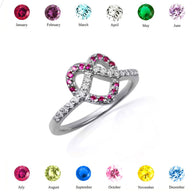 .925 Sterling Silver Heart Chevron Gemstone Band Ring