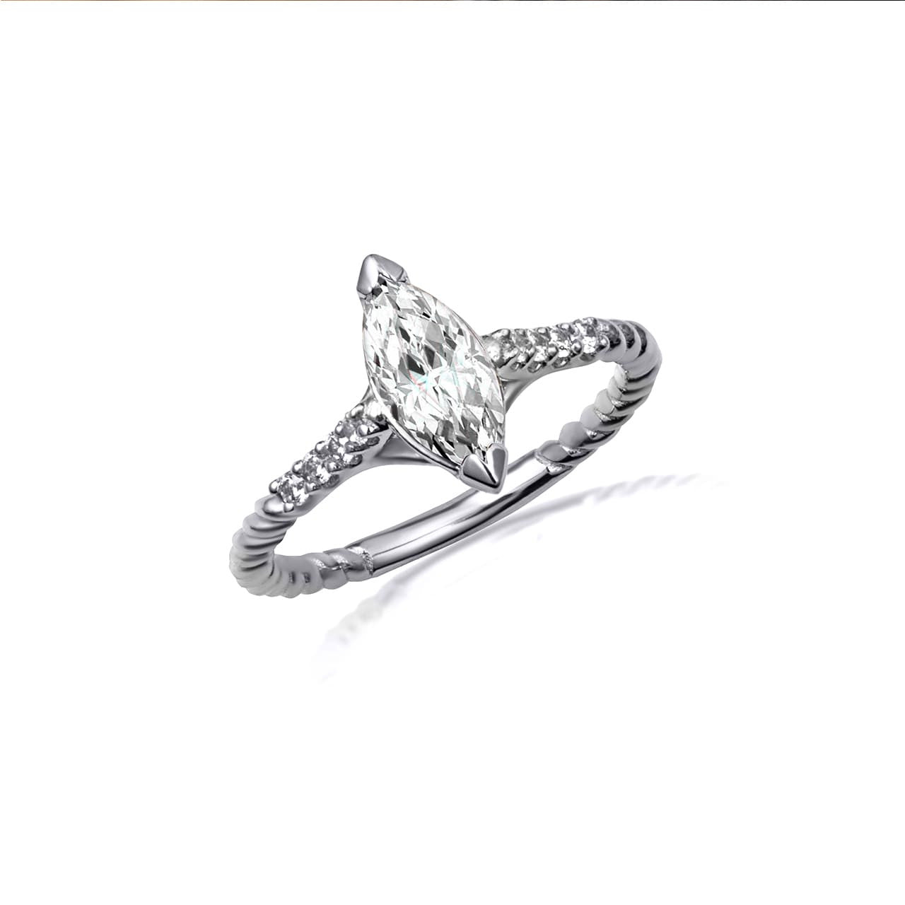 Gold Marquise Cut Gemstone Diamond Roped Twist Ring (Available in Yellow/Rose/White Gold)