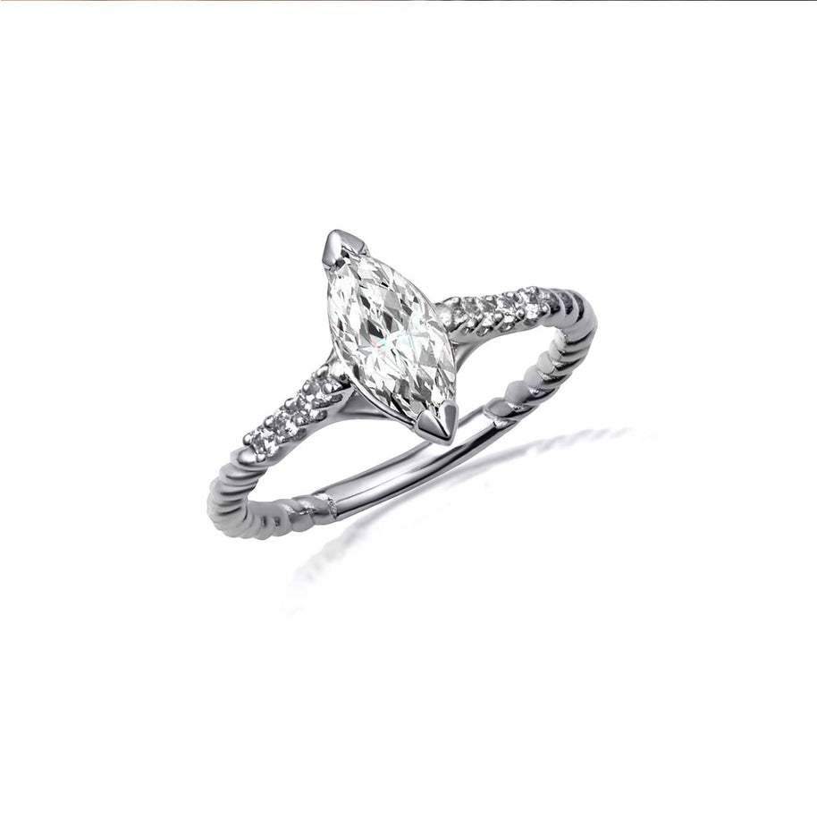 Gold Marquise Cut Gemstone Diamond Roped Twist Ring (Available in Yellow/Rose/White Gold)