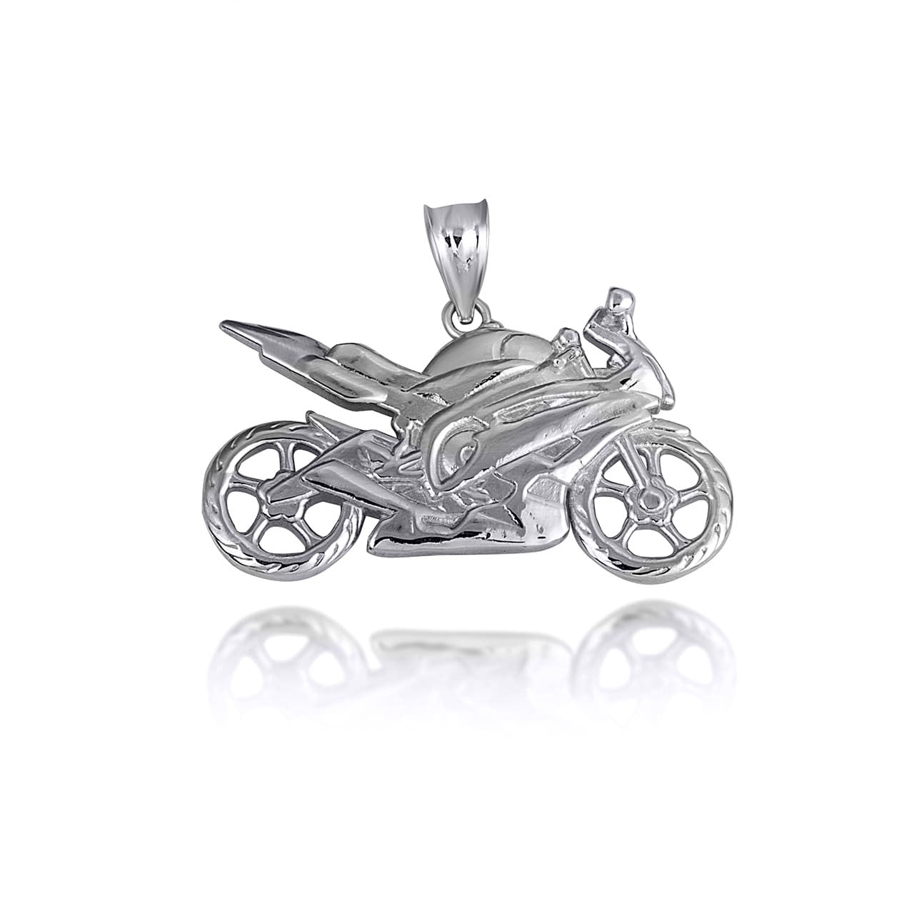.925 Sterling Silver Motorcycle Biker Freedom Ride Pendant Necklace