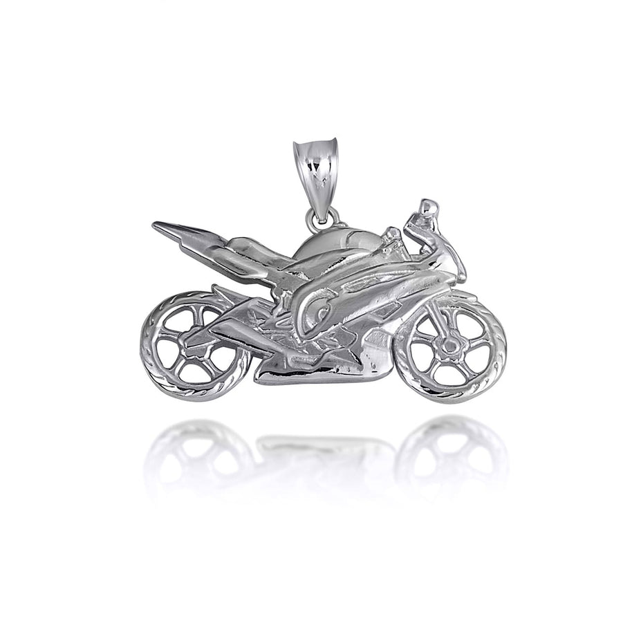.925 Sterling Silver Motorcycle Biker Freedom Ride Pendant Necklace