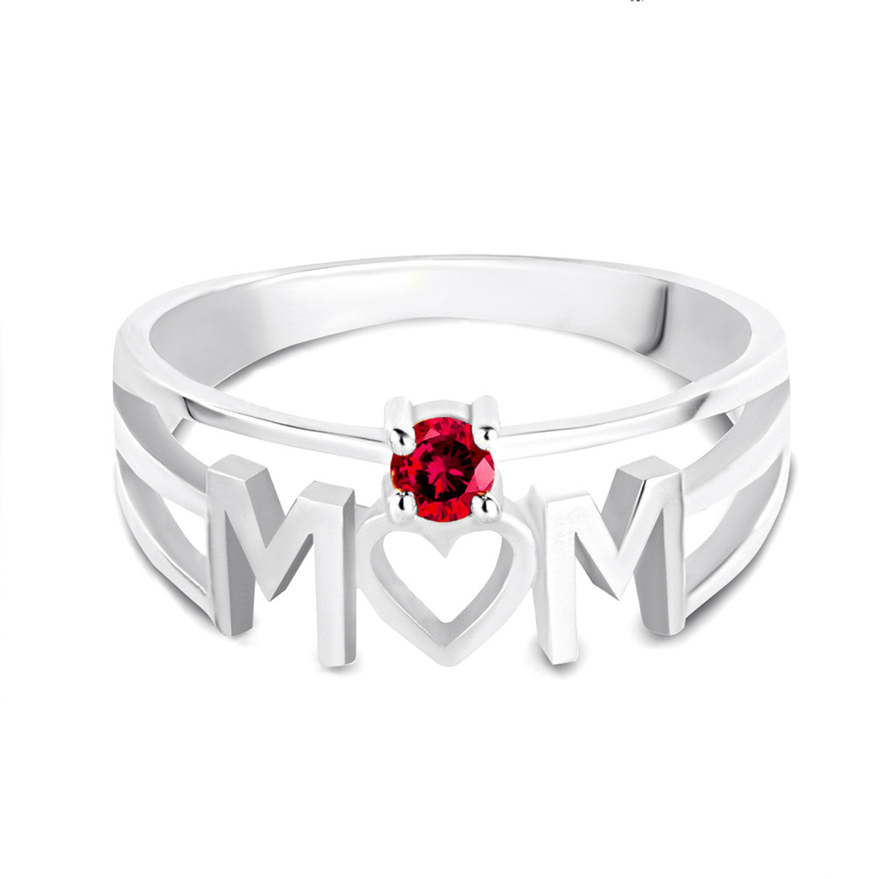 Silver Personalized Mom Heart 1 Birthstone Mother's Ring