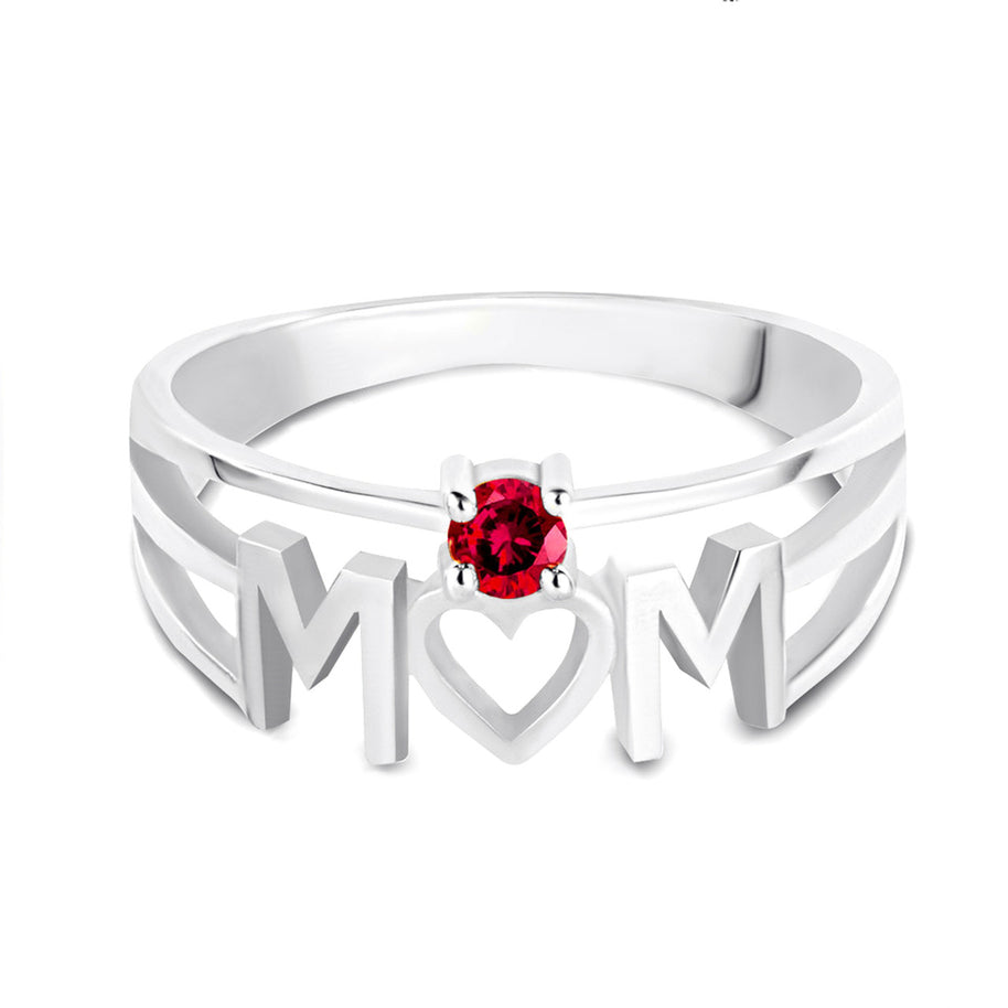 Silver Personalized Mom Heart 1 Birthstone Mother's Ring