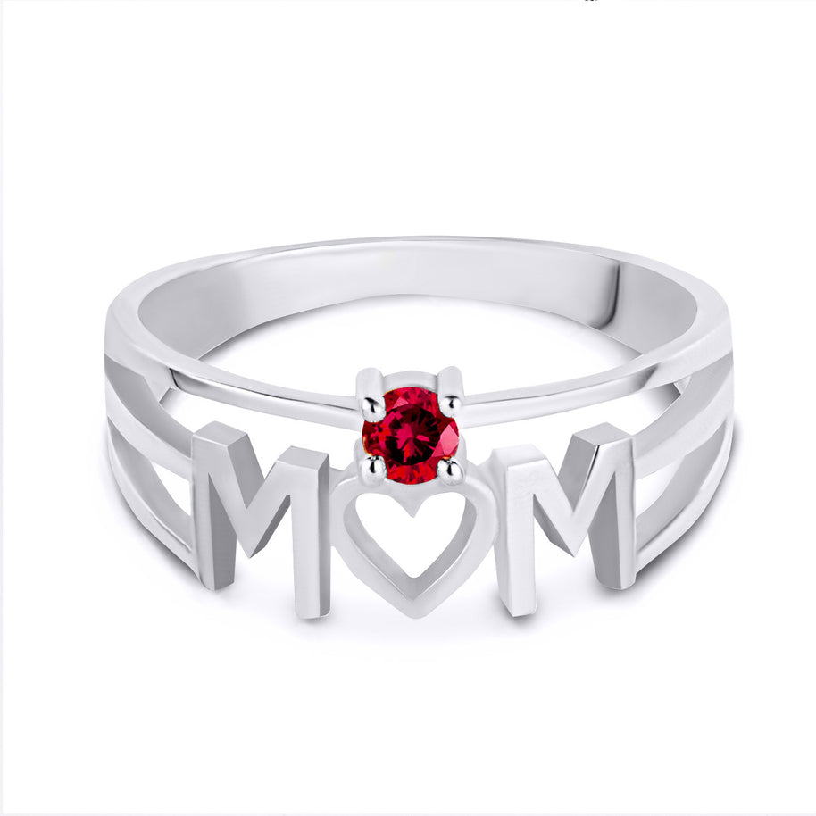 Gold Personalized Mom Heart 1 Birthstone Mother's Ring (Available in Yellow/Rose/White Gold)