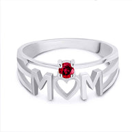 Gold Personalized Mom Heart 1 Birthstone Mother's Ring (Available in Yellow/Rose/White Gold)