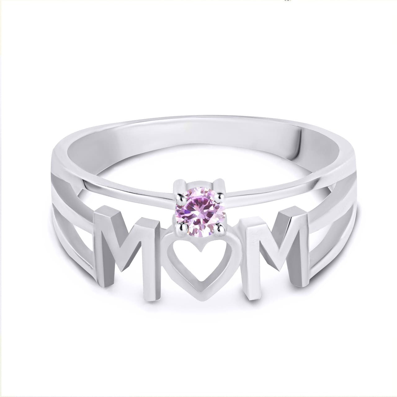 Silver Personalized Mom Heart 1 Birthstone Mother's Ring