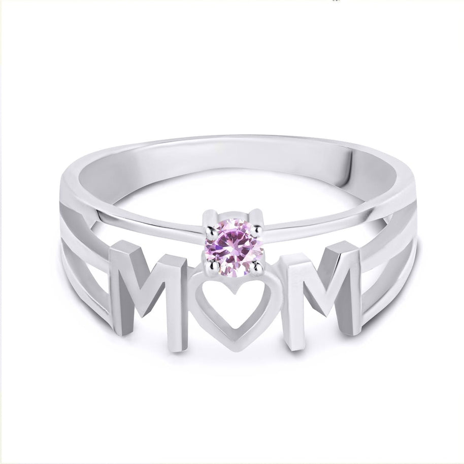Silver Personalized Mom Heart 1 Birthstone Mother's Ring