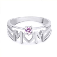 Silver Personalized Mom Heart 1 Birthstone Mother's Ring