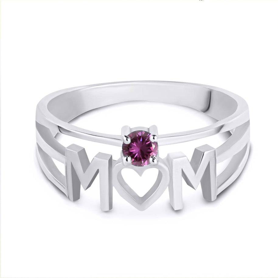 Silver Personalized Mom Heart 1 Birthstone Mother's Ring