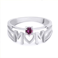 Silver Personalized Mom Heart 1 Birthstone Mother's Ring