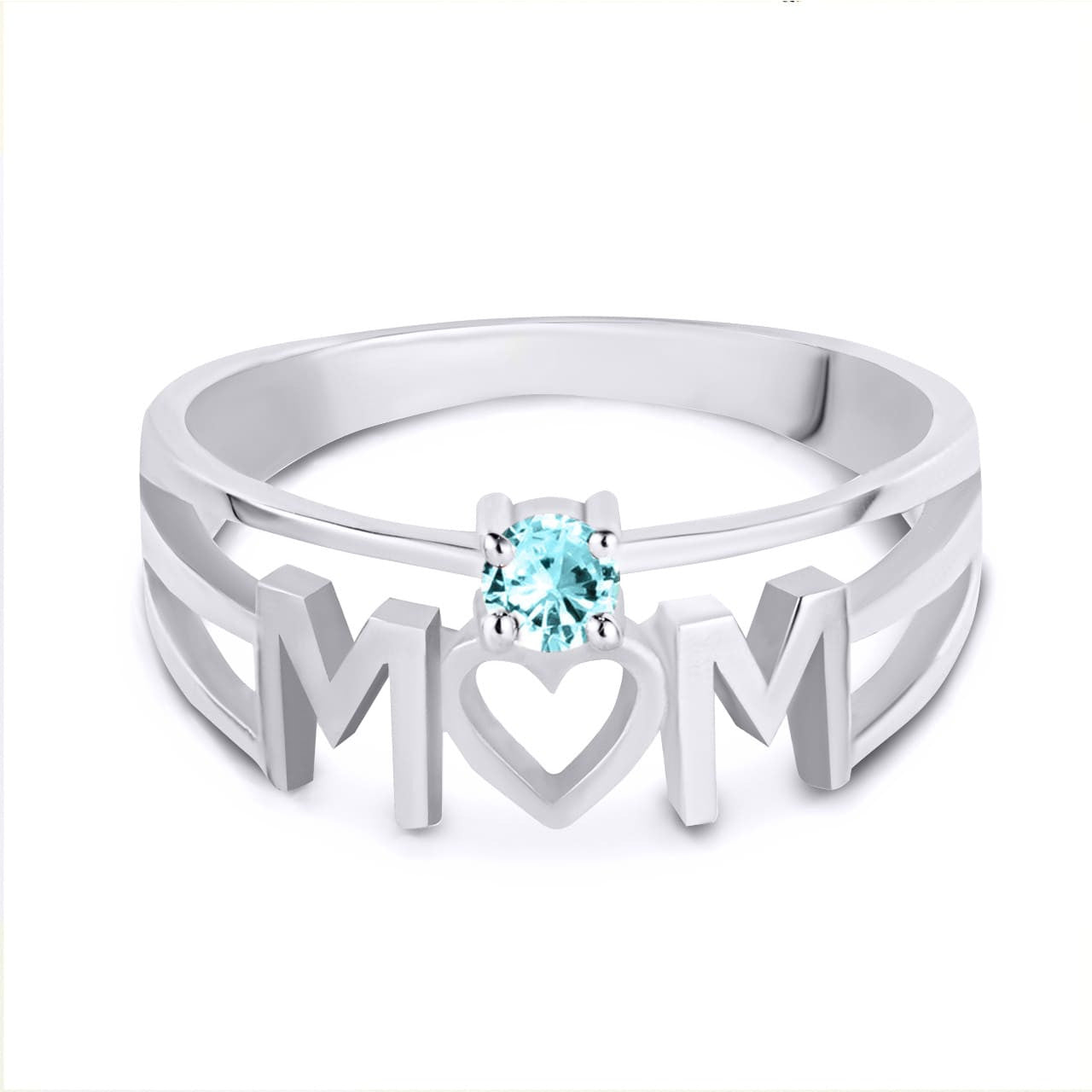 Silver Personalized Mom Heart 1 Birthstone Mother's Ring